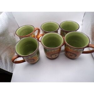 Home‎ Trend Sunflower Ceramic Coffee Mugs Set of 6 Green Orange Rustic